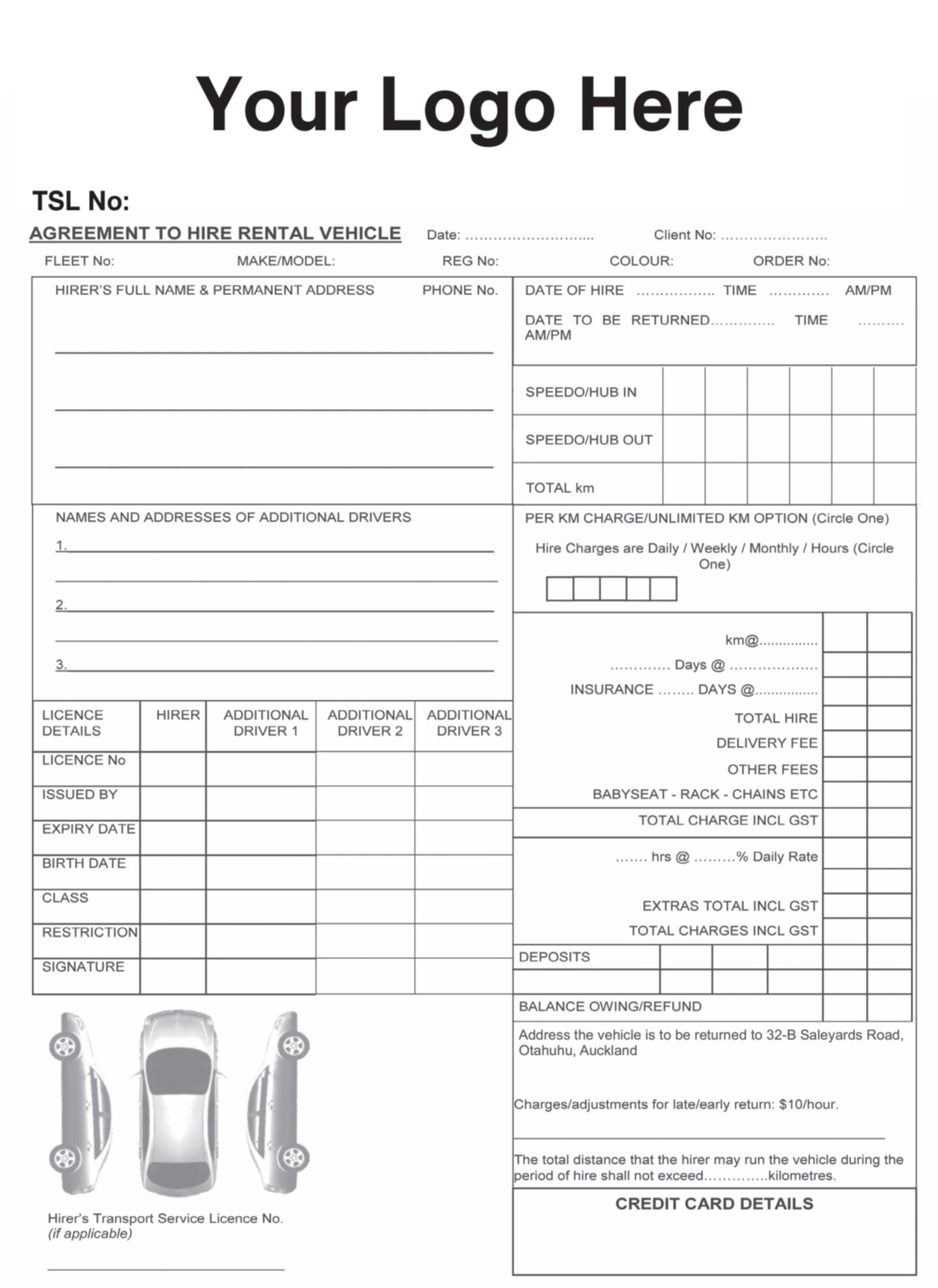 Vehicle Rental Hire Agreement Book