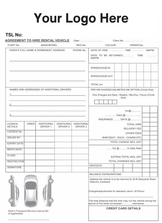 Vehicle Rental Hire Agreement Book