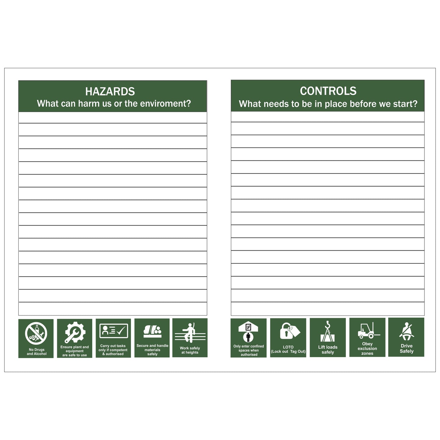 HSEQ Hazard Start 5 x 5 Card – Safety Planning Tool