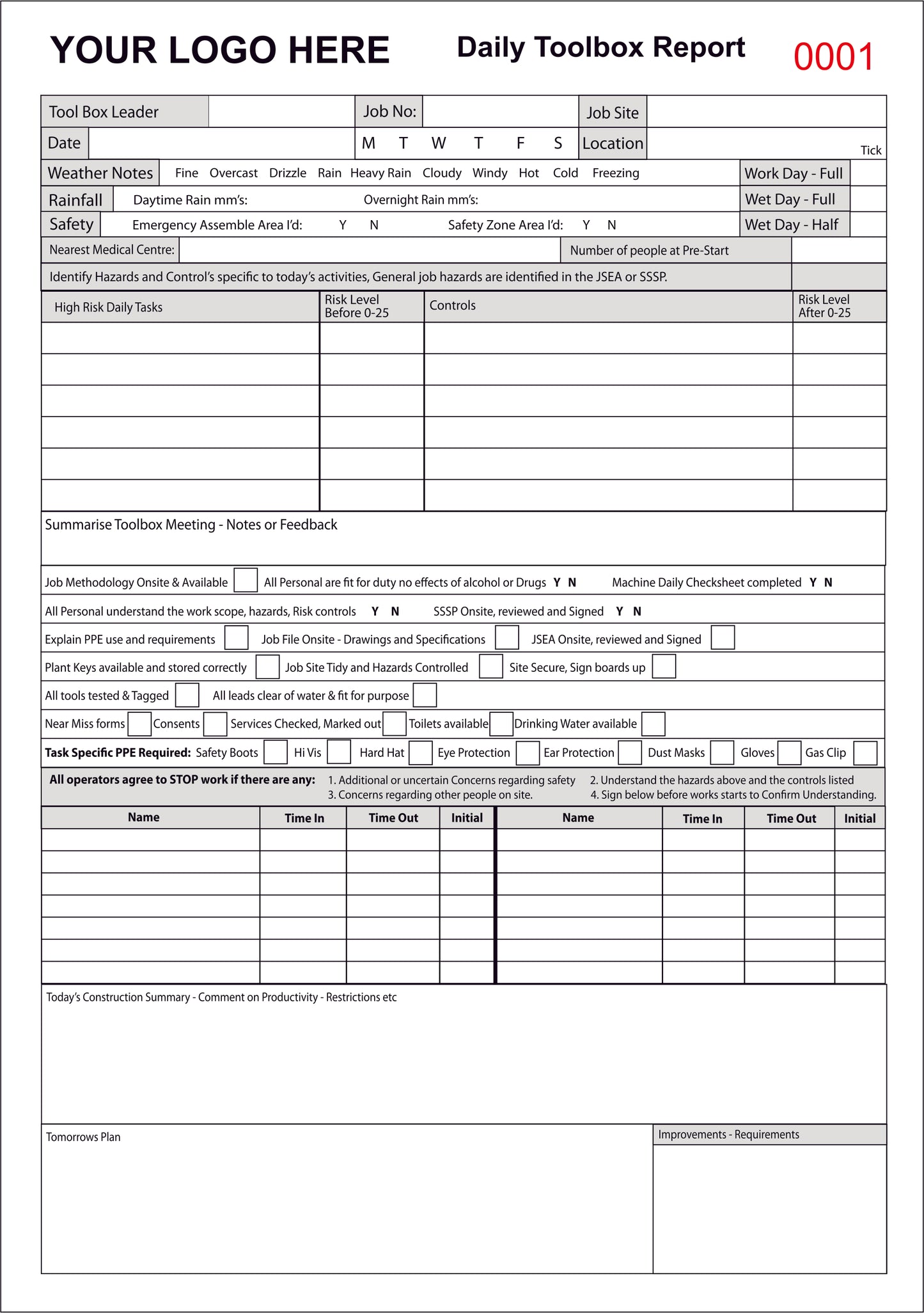 Daily Toolbox Report Book