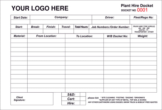 Earthworks Hire Docket Book