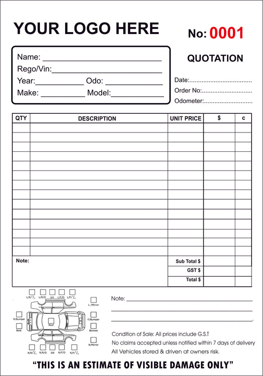 Custom Panel Beating Quotation Book Type 2