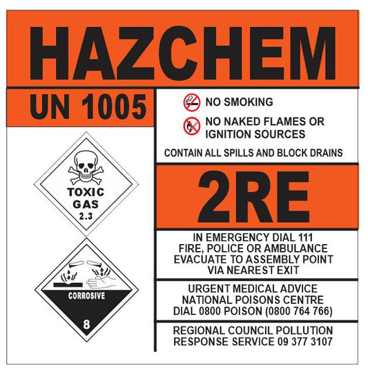 Hazchem UN1005 2RE Signage – Durable & Customizable