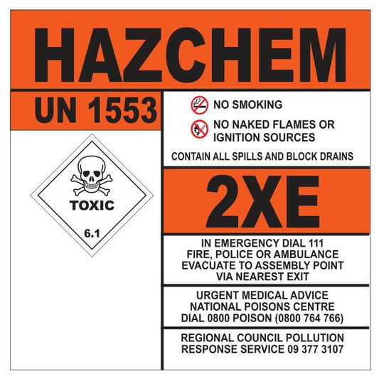 Hazchem UN1553 2XE Sign – Safety Signage for Hazardous Materials