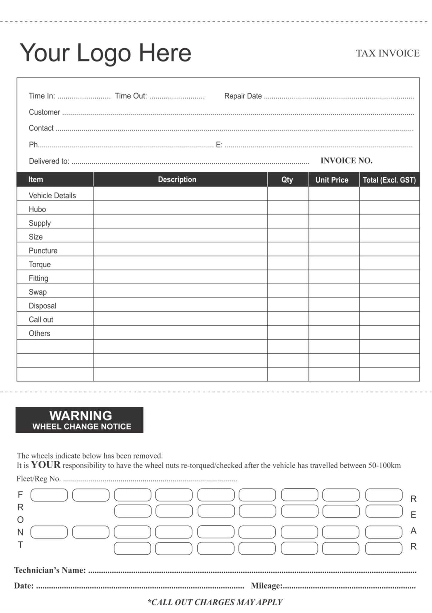 Truck Tyre Change Charge Book
