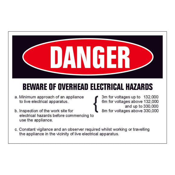 Danger Beware of Overhead Electrical Hazards