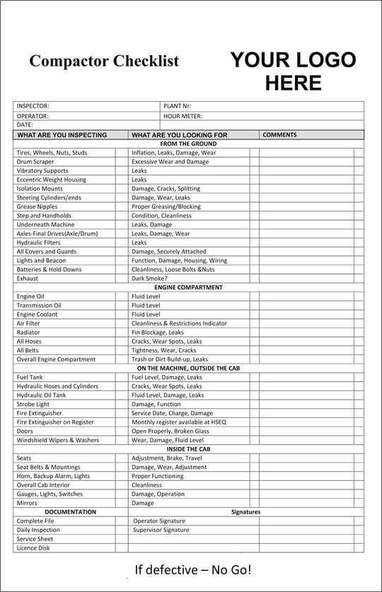 Earthworks Compactor Checklist – Online NZ Signs