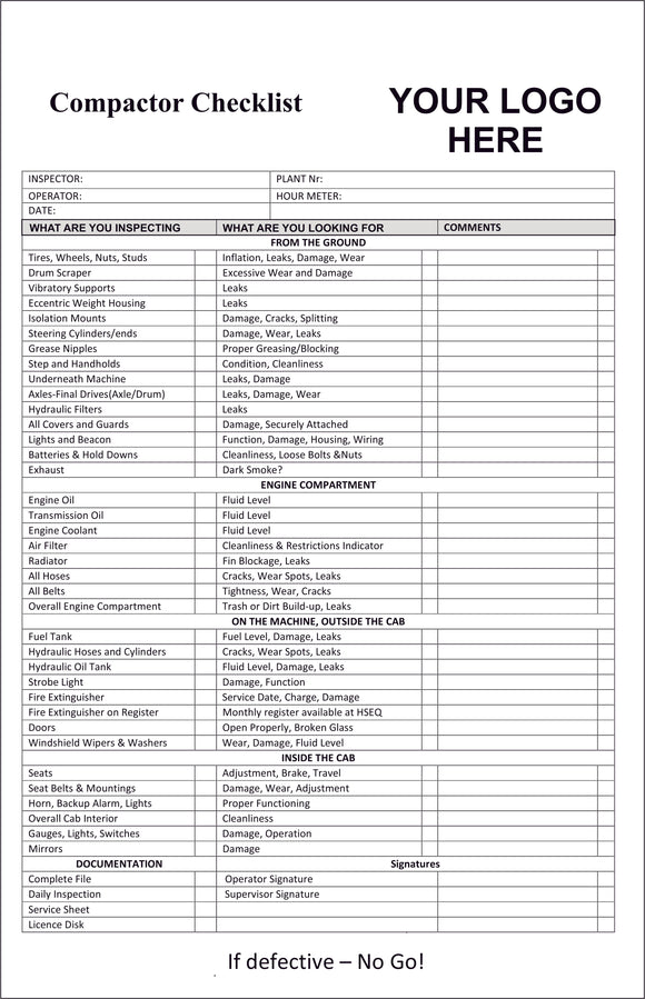 Earthworks Compactor Checklist