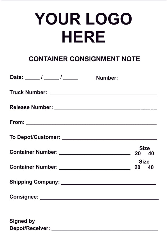 Container Cartage Consignment Note Book