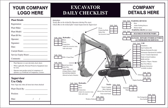 Excavator Daily Checklist Book