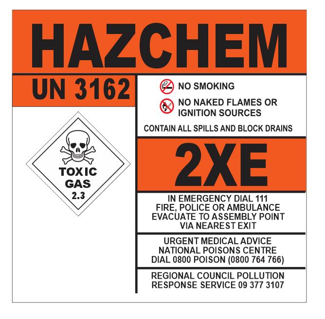Hazchem UN3162 2XE Sign - Durable Chemical Safety Signage