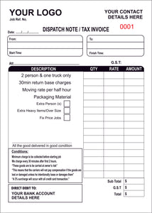 Furniture Moving Dispatch Invoice / Tax Invoice NCR Book