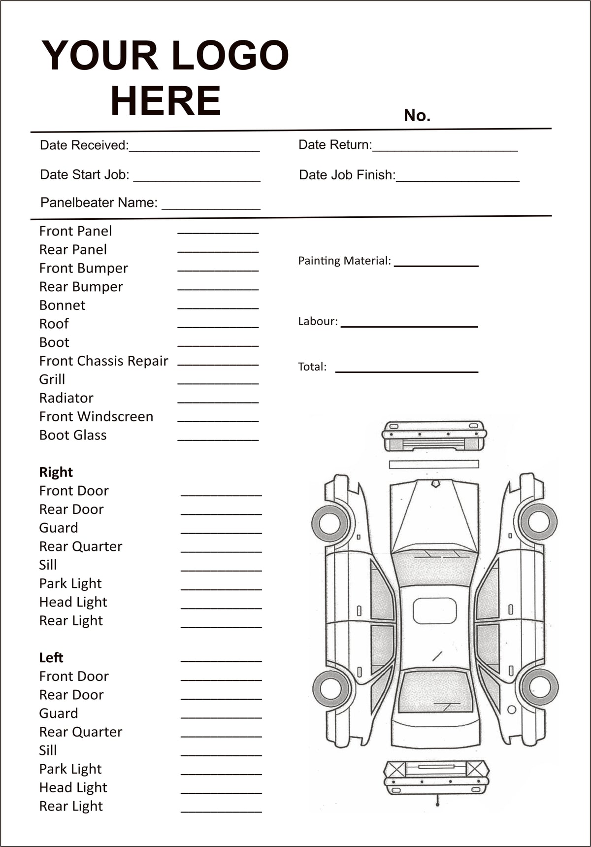 Custom Panel Beating Quotation Books with Vehicle Diagram – Online NZ Signs