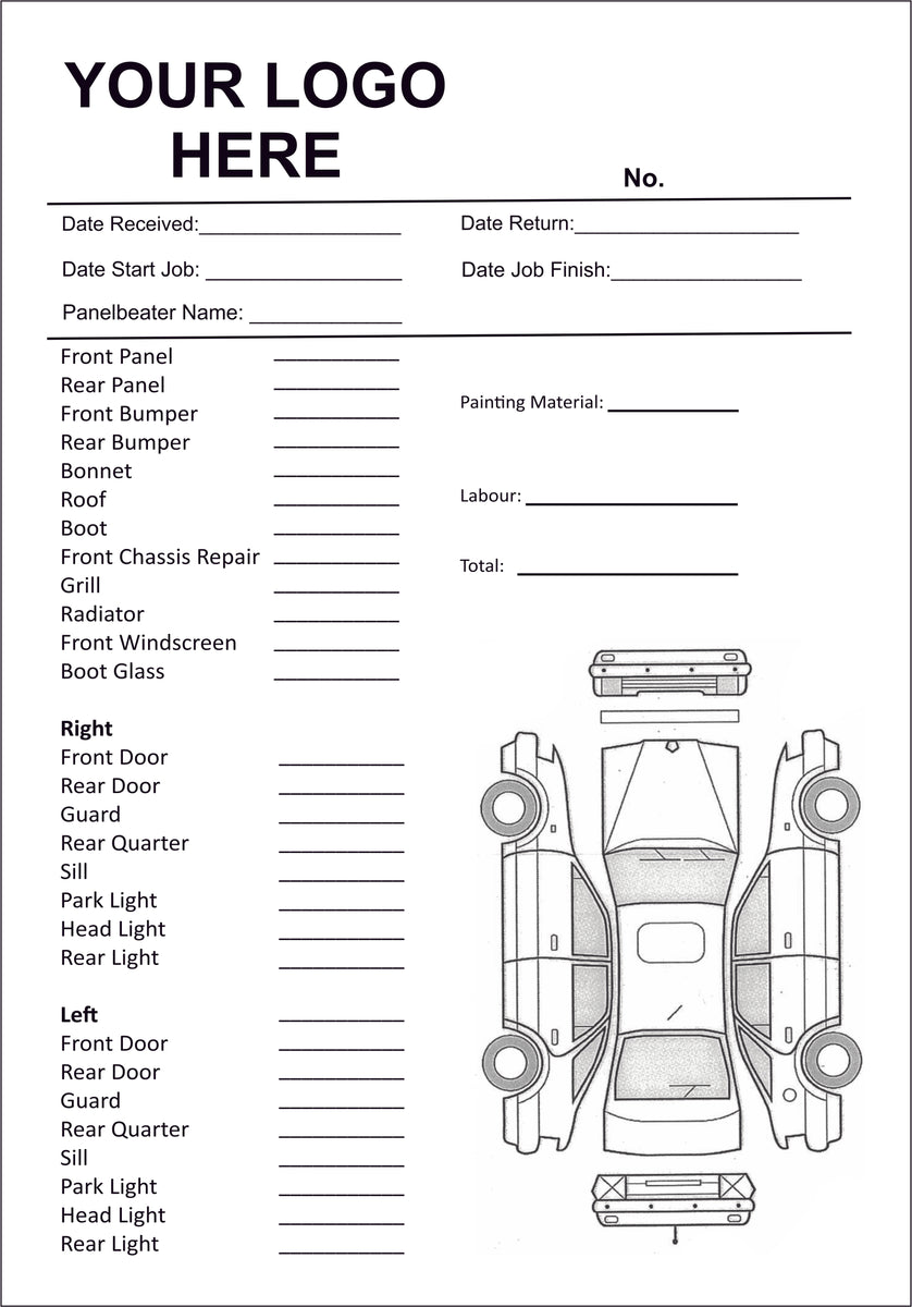 Custom Panel Beating Quotation Books with Vehicle Diagram – Online NZ Signs
